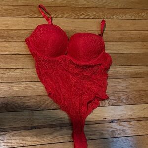 Red Lace Bodysuit Teddy - Women's Intimates